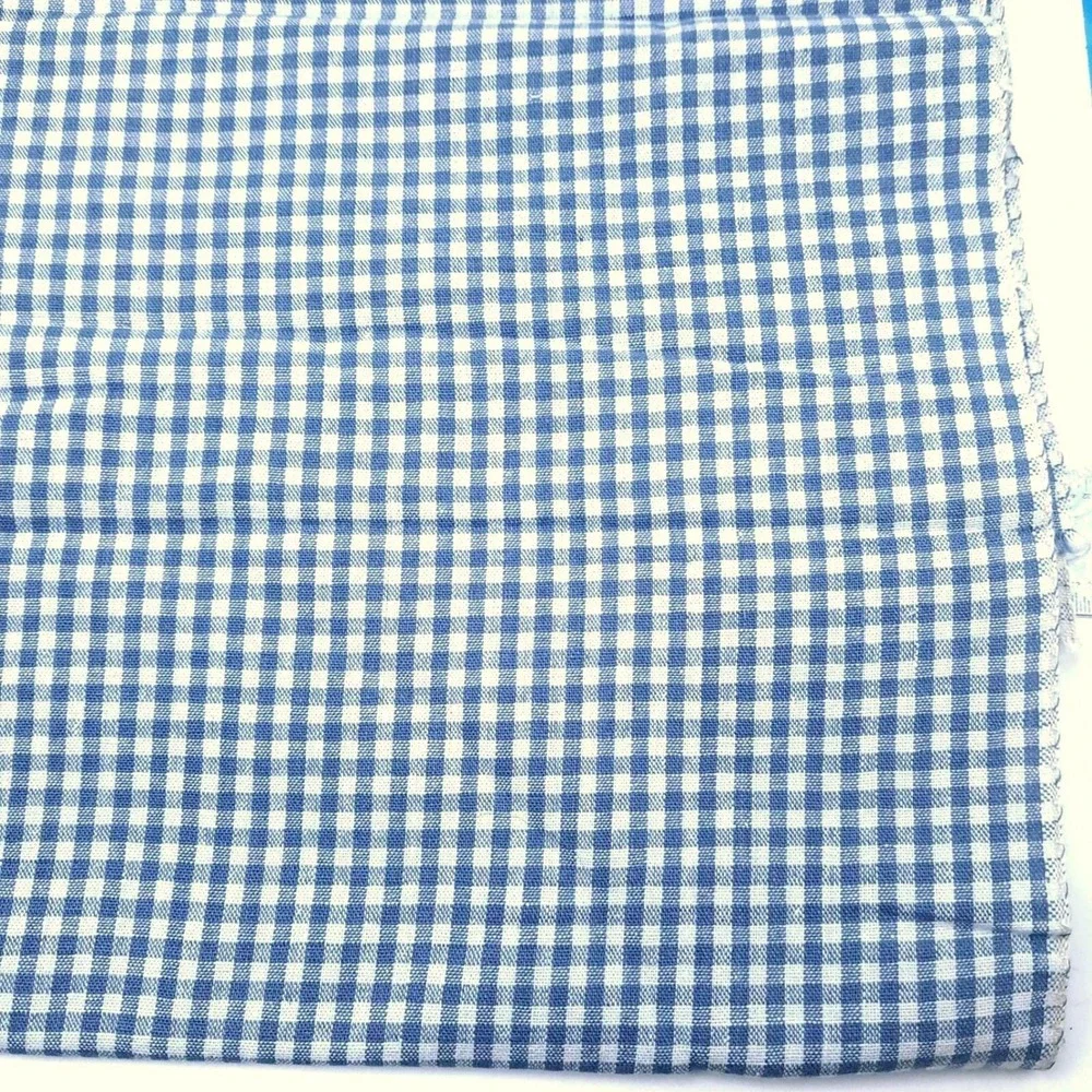 Vintage Blue White Gingham Linen Fabric 124